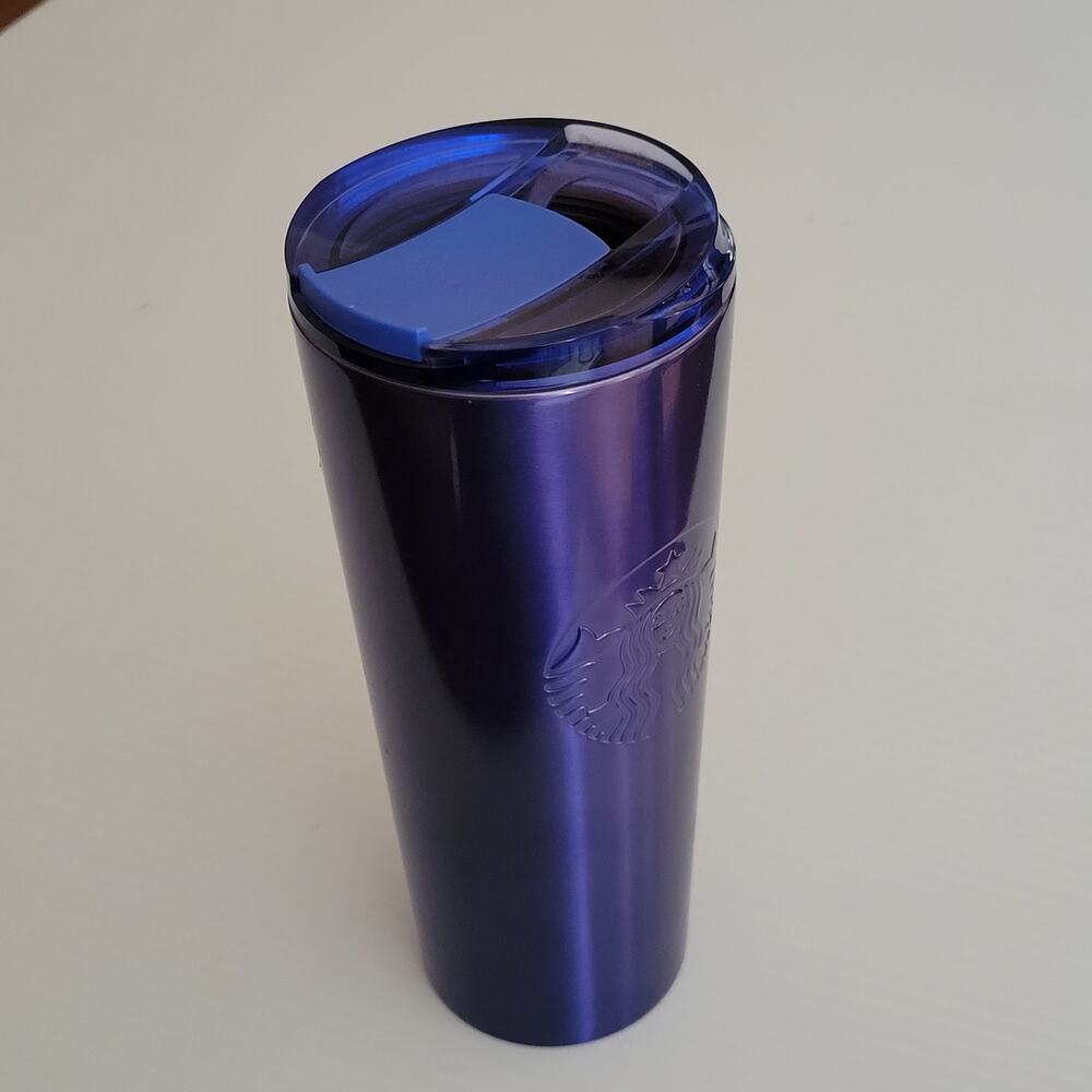 Starbucks Tumbler cup 16oz Blue Metallic Stainless Steel SS Insulated travel